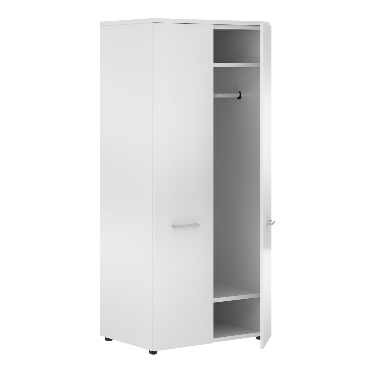 FULL HEIGHT WARDROBE, MADE IN E1 LAMINATE CHIPBOARD, WITH WOODEN SWING DOORS