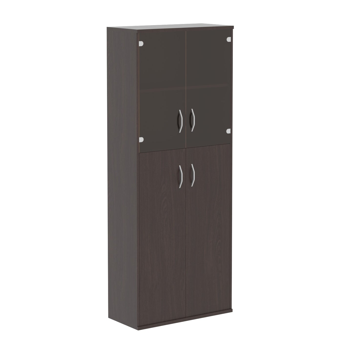 FULL HEIGHT CABINET, MADE IN E1 LAMINATE CHIPBOARD, WITH UPPER GLASS AND WOODEN SWING DOORS