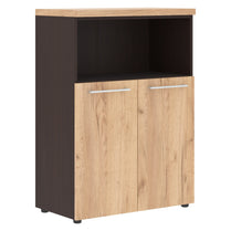 HIGH EXECUTIVE MEDIUM HEIGHT CABINET, MADE IN E1 LAMINATE CHIPBOARD, WITH OPEN SHELVES & SWING DOORS