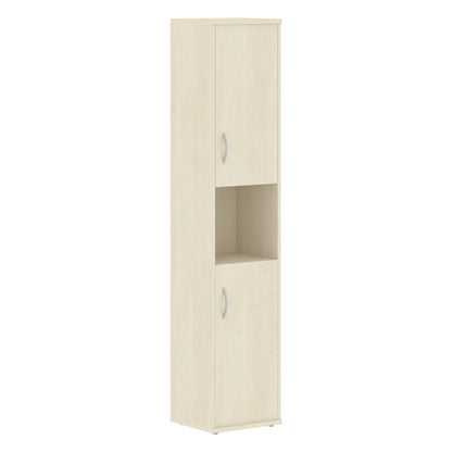 FULL HEIGHT CABINET, MADE IN E1 LAMINATE CHIPBOARD, WITH WOODEN SWING DOORS AND OPEN SHELF