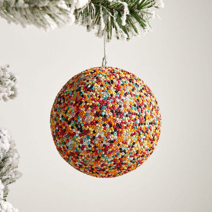 Bead and Sequin Embellished Glass Bauble - 10 cm