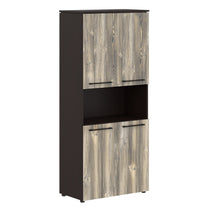 EXECUTIVE FULL HEIGHT CABINET, MADE IN E1 LAMINATE CHIPBOARD, WITH MIDDLE OPEN SHELF, UPPER AND LOWER WOODEN SWING DOORS