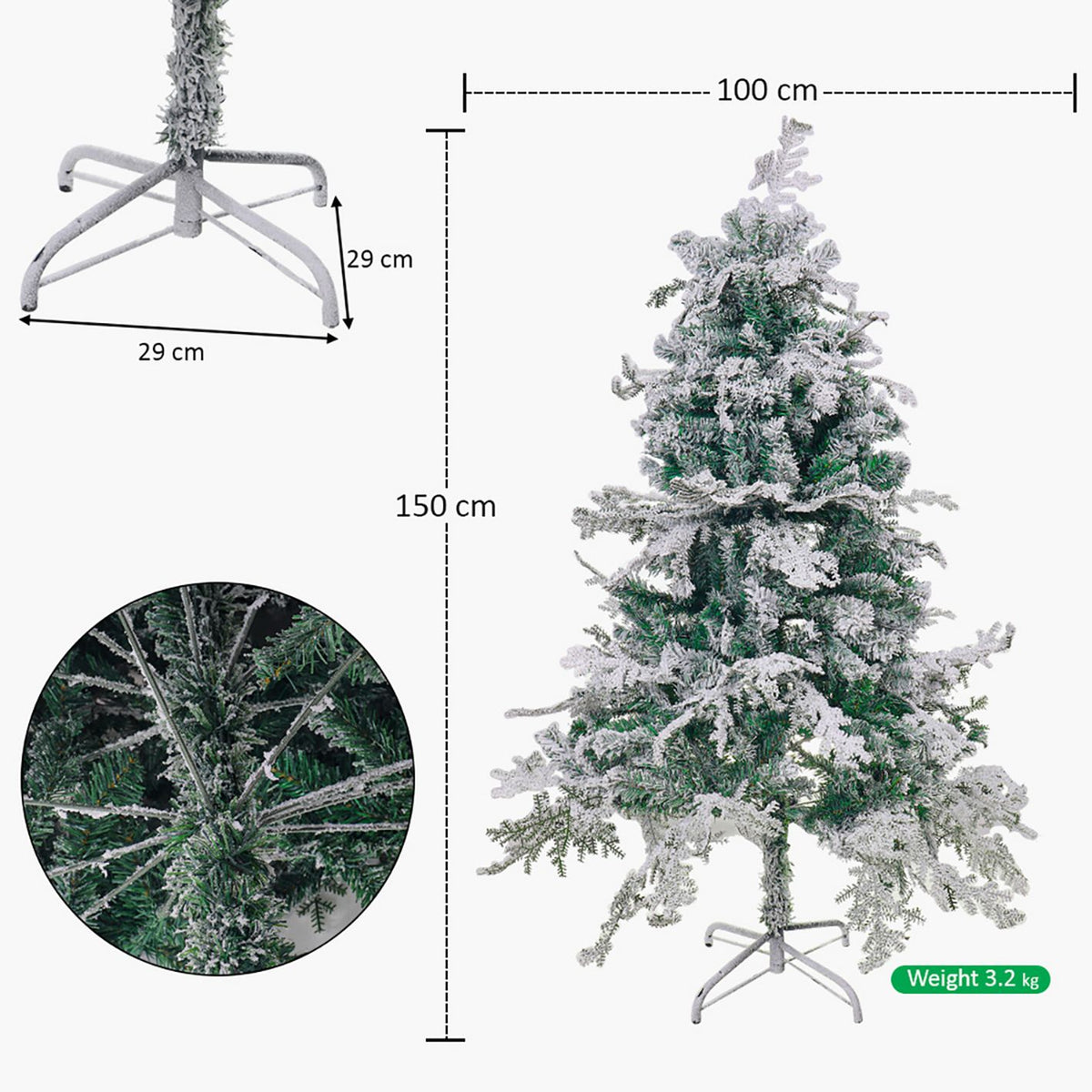 Snow-Flocked Christmas Tree with Sturdy Metal Stand - 150 cm