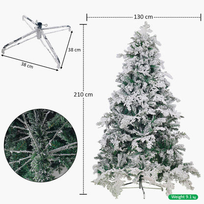 Snow-Flocked Christmas Tree with Sturdy Metal Stand - 210 cm
