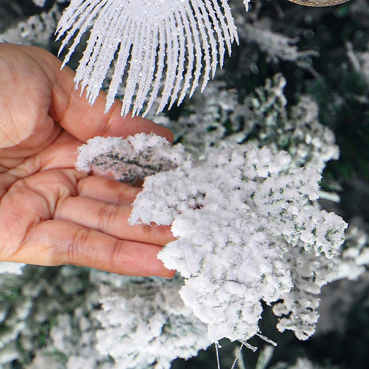 Snow-Flocked Christmas Tree with Sturdy Metal Stand - 210 cm