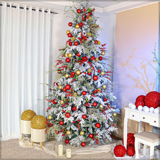 Snow-Flocked Christmas Tree with Sturdy Metal Stand - 270 cm