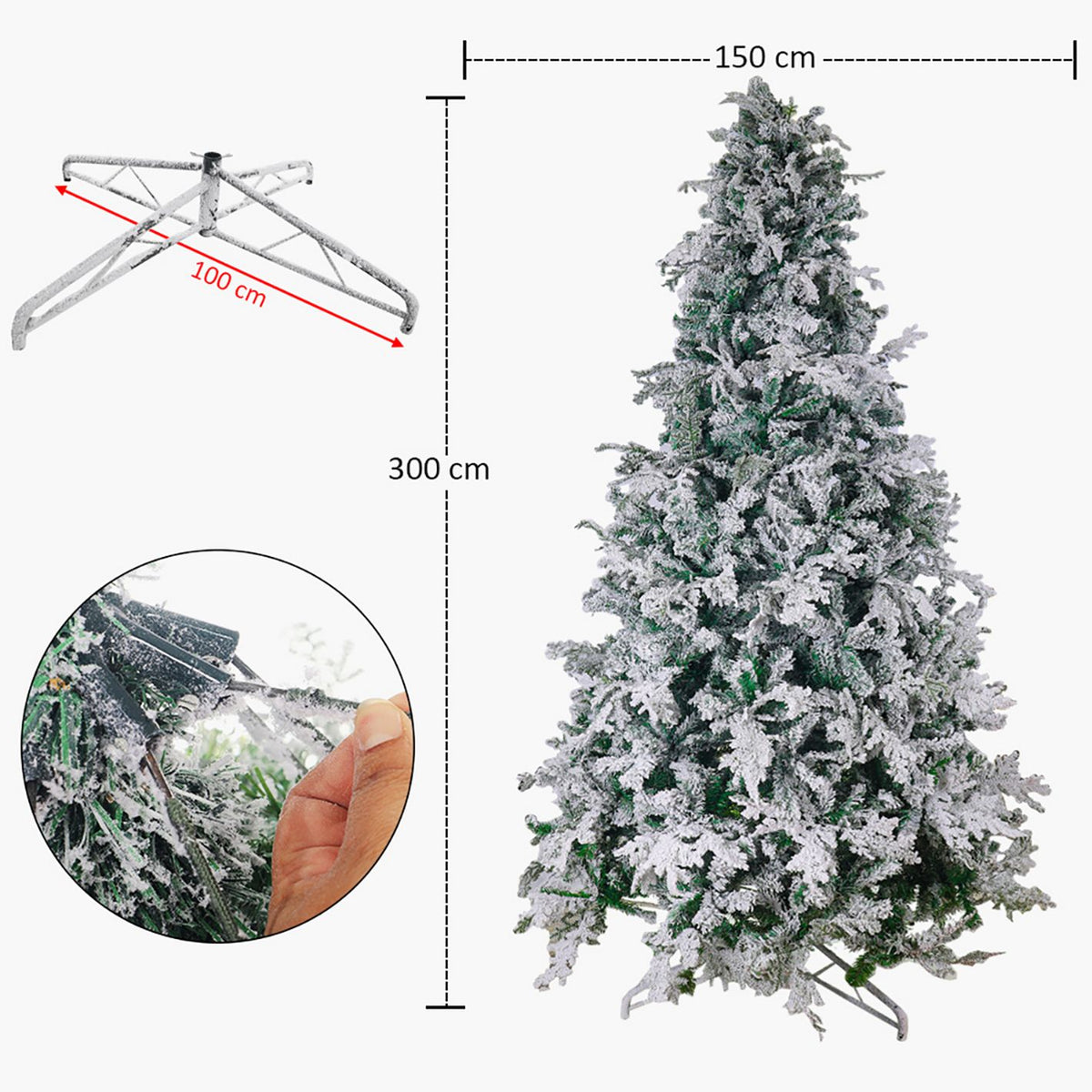 Snow-Flocked Christmas Tree with Sturdy Metal Stand - 300 cm