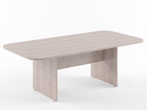 RECTANGULAR SHAPE WITH CURVE CORNERS MEETING DESK, MADE IN E1 LAMINATE CHIPBOPARD, WITH WOODEN MODESTY PANEL AND LEGS