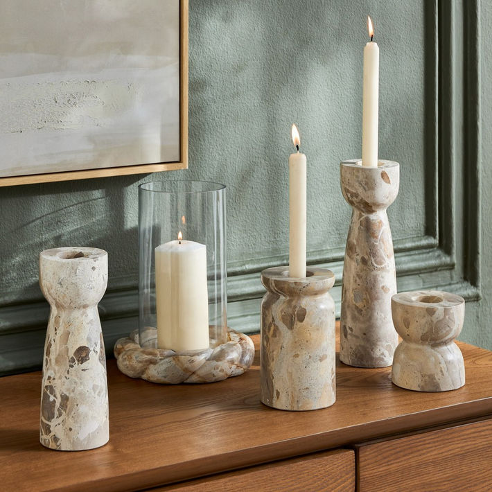 Raha Leopard Marble Hurricane Candleholder - 23 cm