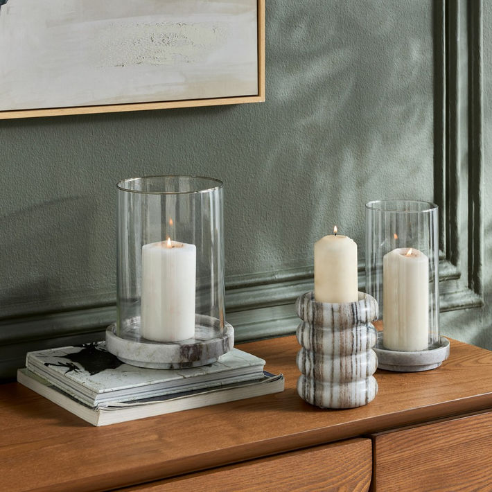 Nouf Voila Marble Hurricane Candleholder - 23 cm