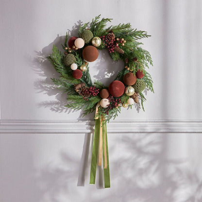 Pine Needle Wreath with Bauble - 61 cm