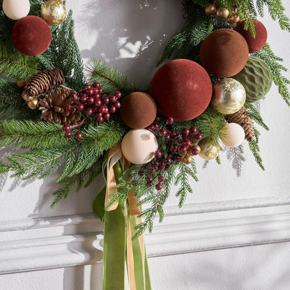 Pine Needle Wreath with Bauble - 61 cm
