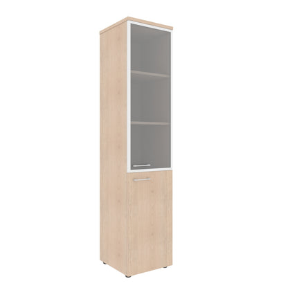 FULL HEIGHT CABINET, MADE IN E1 LAMINATE CHIPBOARD, WITH GLASS AND WOODEN SWING DOORS