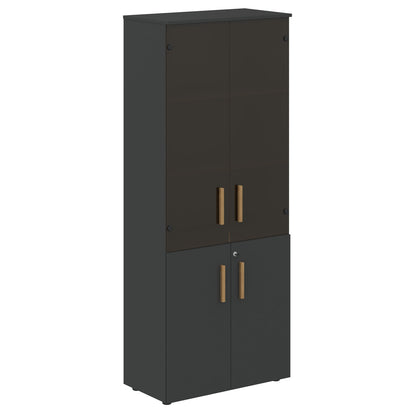 EXECUTIVE FULL HEIGHT CABINET, MADE IN E1 LAMINATE CHIPBOARD, WITH UPPER GLASS AND LOWER WOODEN SWING DOORS