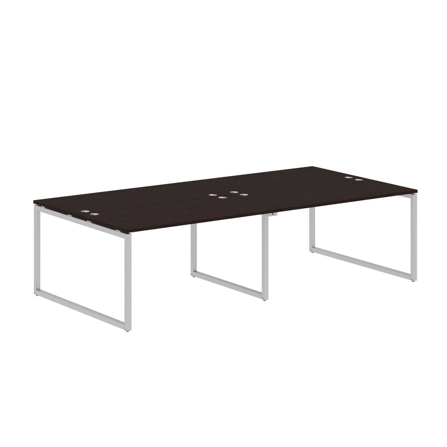 RECTANGULAR SHAPE CLUSTER OF 04 WORKSTATION MADE IN 25MM MFC TOP, E1 LAMINATE CHIPBOARD WITH WOODEN MODESTY PANEL 40X40MM METAL O SHAPE FRAMES