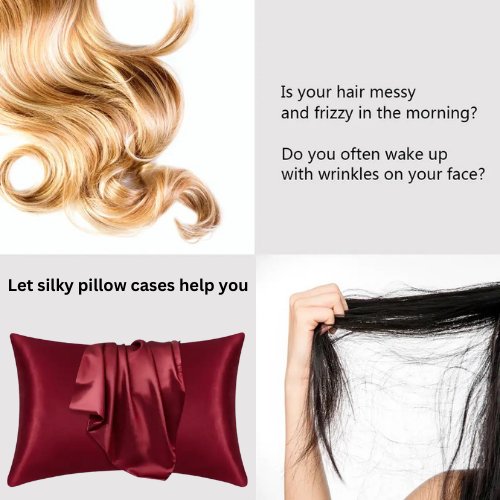 2 Pieces Pillowcases Silky Satin pillow cover set Hair Skin, Burgundy Color. by 5 | Souqify