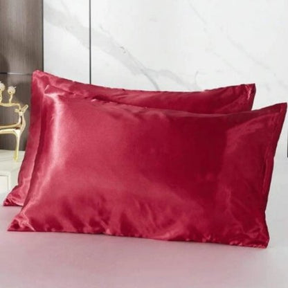 2 Pieces Pillowcases Silky Satin pillow cover set Hair Skin, Burgundy Color. by 5 | Souqify