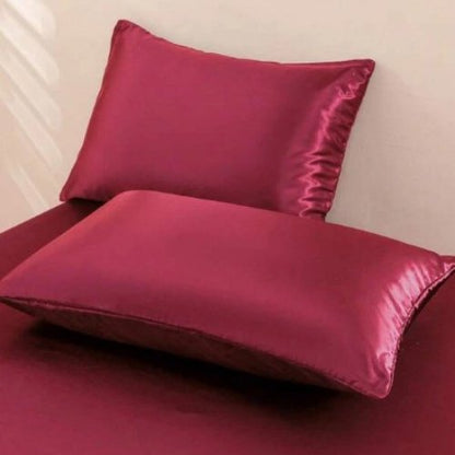 2 Pieces Pillowcases Silky Satin pillow cover set Hair Skin, Burgundy Color. by 5 | Souqify