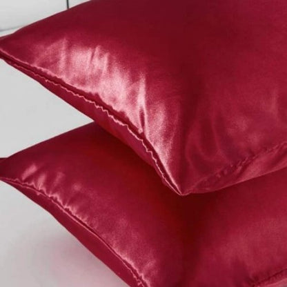2 Pieces Pillowcases Silky Satin pillow cover set Hair Skin, Burgundy Color. by 5 | Souqify