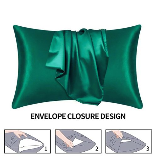 2 Pieces Pillowcases Silky Satin pillow cover set Hair Skin, Green Color. by 5 | Souqify