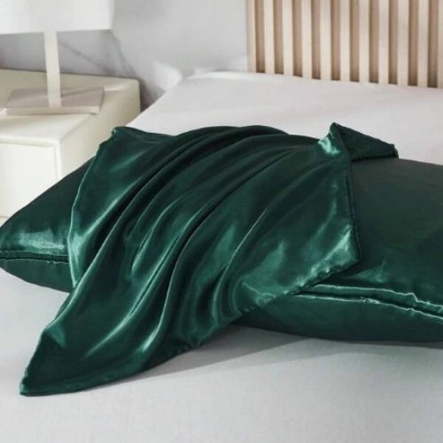 2 Pieces Pillowcases Silky Satin pillow cover set Hair Skin, Green Color. by 5 | Souqify