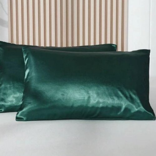 2 Pieces Pillowcases Silky Satin pillow cover set Hair Skin, Green Color. by 5 | Souqify