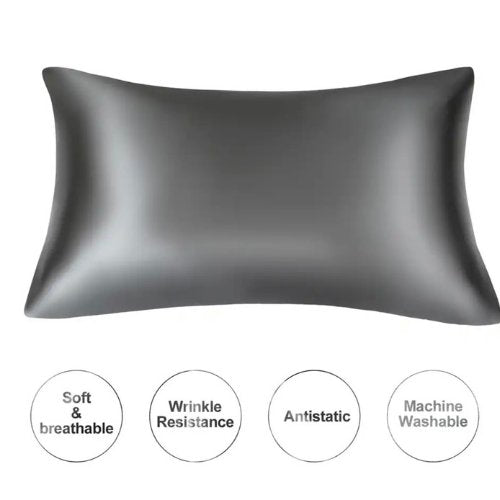 2 Pieces Pillowcases Silky Satin pillow cover set Hair Skin, Grey Color. by 5 | Souqify