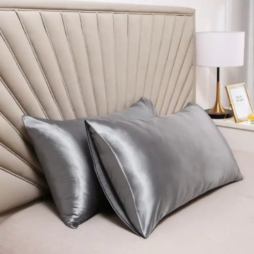 2 Pieces Pillowcases Silky Satin pillow cover set Hair Skin, Grey Color. by 5 | Souqify