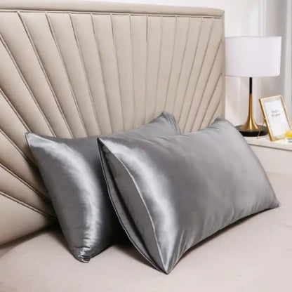 2 Pieces Pillowcases Silky Satin pillow cover set Hair Skin, Grey Color. by 5 | Souqify