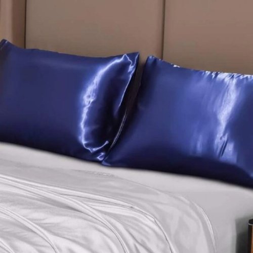 2 Pieces Pillowcases Silky Satin pillow cover set Hair Skin, Navy Blue Color. by 5 | Souqify