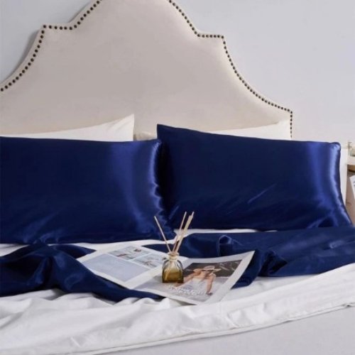 2 Pieces Pillowcases Silky Satin pillow cover set Hair Skin, Navy Blue Color. by 5 | Souqify