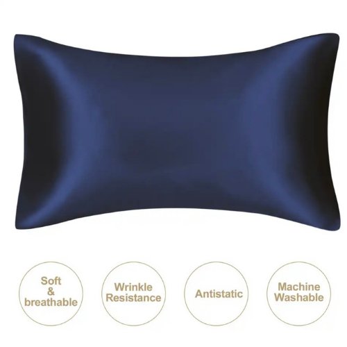 2 Pieces Pillowcases Silky Satin pillow cover set Hair Skin, Navy Blue Color. by 5 | Souqify