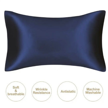 2 Pieces Pillowcases Silky Satin pillow cover set Hair Skin, Navy Blue Color. by 5 | Souqify