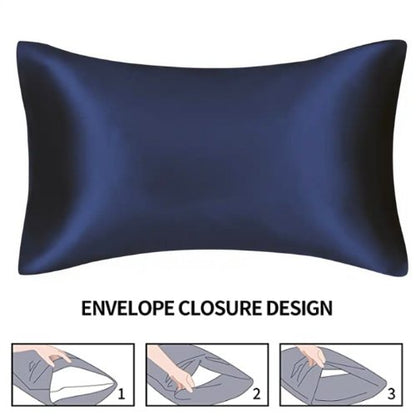 2 Pieces Pillowcases Silky Satin pillow cover set Hair Skin, Navy Blue Color. by 5 | Souqify
