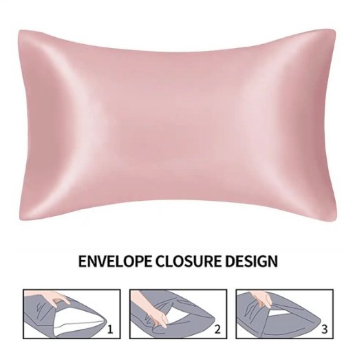 2 Pieces Pillowcases Silky Satin pillow cover set Hair Skin, Old Pink Color. by 5 | Souqify