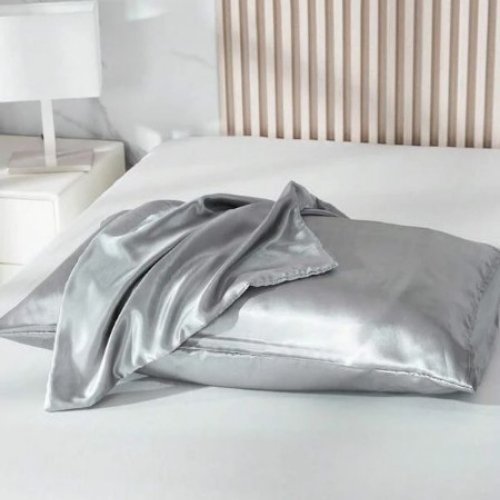 2 Pieces Pillowcases Silky Satin pillow cover set Hair Skin, Silver Color. by 5 | Souqify