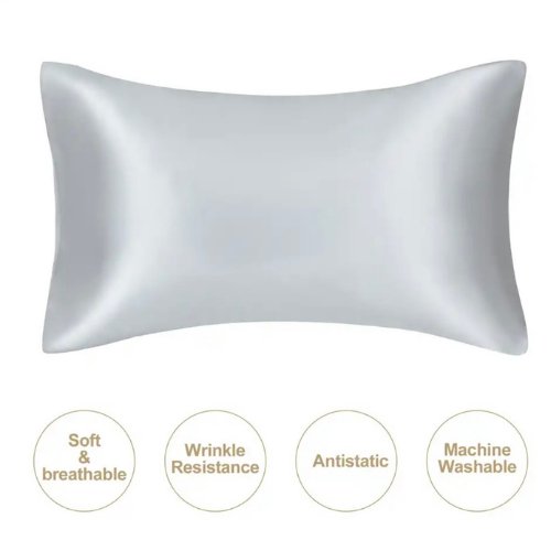 2 Pieces Pillowcases Silky Satin pillow cover set Hair Skin, Silver Color. by 5 | Souqify