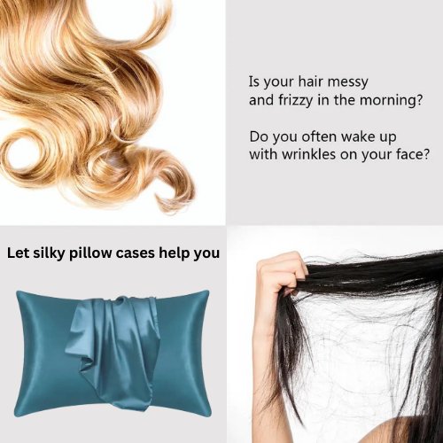 2 Pieces Pillowcases Silky Satin pillow cover set Hair Skin, Teal Color. by 5 | Souqify