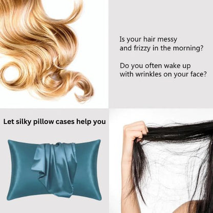 2 Pieces Pillowcases Silky Satin pillow cover set Hair Skin, Teal Color. by 5 | Souqify