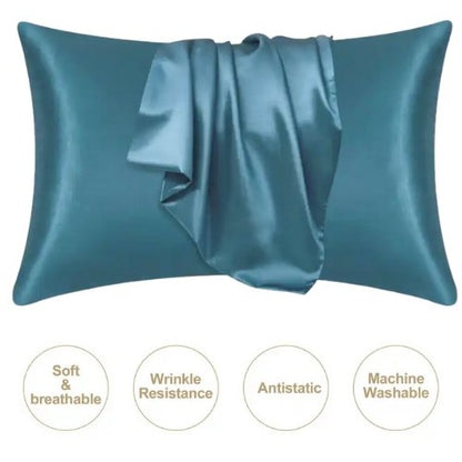 2 Pieces Pillowcases Silky Satin pillow cover set Hair Skin, Teal Color. by 5 | Souqify