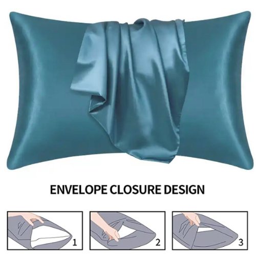 2 Pieces Pillowcases Silky Satin pillow cover set Hair Skin, Teal Color. by 5 | Souqify