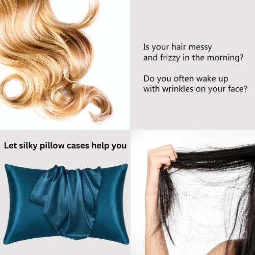 2 Pieces Pillowcases Silky Satin pillow cover set Hair Skin, Yale Blue Color. by 5 | Souqify