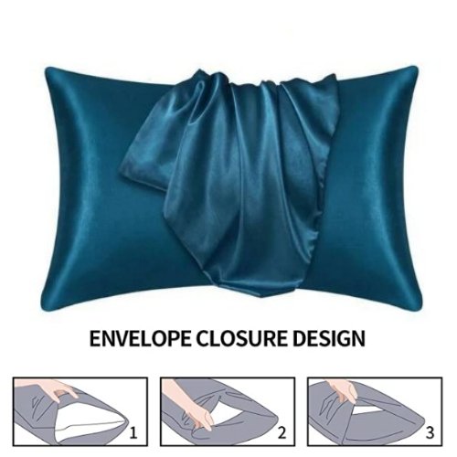 2 Pieces Pillowcases Silky Satin pillow cover set Hair Skin, Yale Blue Color. by 5 | Souqify