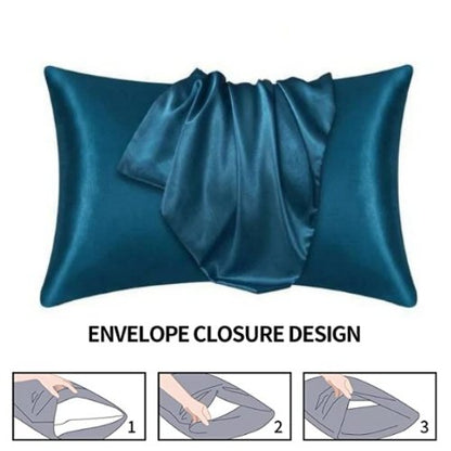 2 Pieces Pillowcases Silky Satin pillow cover set Hair Skin, Yale Blue Color. by 5 | Souqify