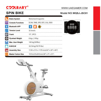 COOLBABY Indoor Magnetic Spinning Bike With Bluetooth APP,Exercise Bike for Home Workout,Motorized Magnetic,Tablet Holder,WQSJ-JSC01
