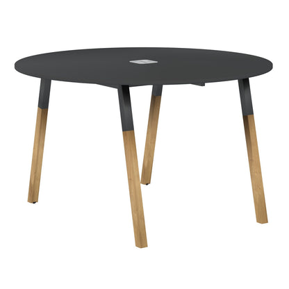 EXECUTIVE MODERN DESIGN ROUNDED SHAPE MEETING DESK, MADE IN E1 LAMINATE CHIPBOPARD, WITH SLANTED SHAPE METAL/WOODEN LEGS