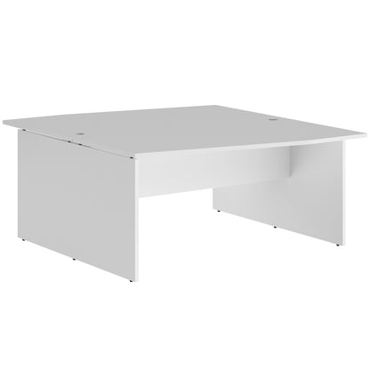 L SHAPE CLUSTER OF 02 WORKSTATION, MADE IN E1 LAMINATE CHIPBOPARD, WITH WOODEN MODESTY PANEL AND LEGS