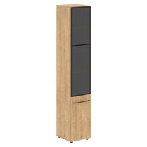 FULL HEIGHT CABINET, MADE IN E1 LAMINATE CHIPBOARD, WITH GLASS AND WOODEN SWING DOORS