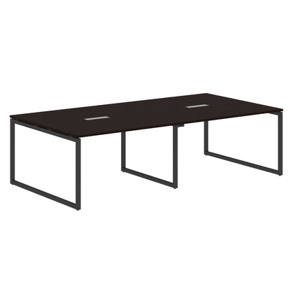 RECTANGULAR SHAPE CLUSTER OF 04 WORKSTATION MADE IN 25MM MFC TOP, E1 LAMINATE CHIPBOARD WITH WOODEN MODESTY PANEL 40X40MM METAL O SHAPE FRAMES