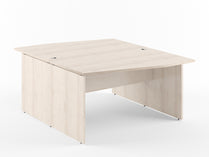 L SHAPE CLUSTER OF 02 WORKSTATION, MADE IN E1 LAMINATE CHIPBOPARD, WITH WOODEN MODESTY PANEL AND LEGS